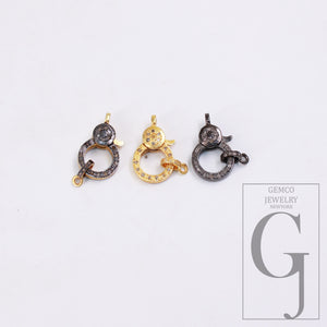 Beautiful Oxidized  And Vermail Gold Pave Rosecut Diamond 925 Sterling Silver Handmade Pave Diamond Lobster Clasp Jewelry Making Supplies