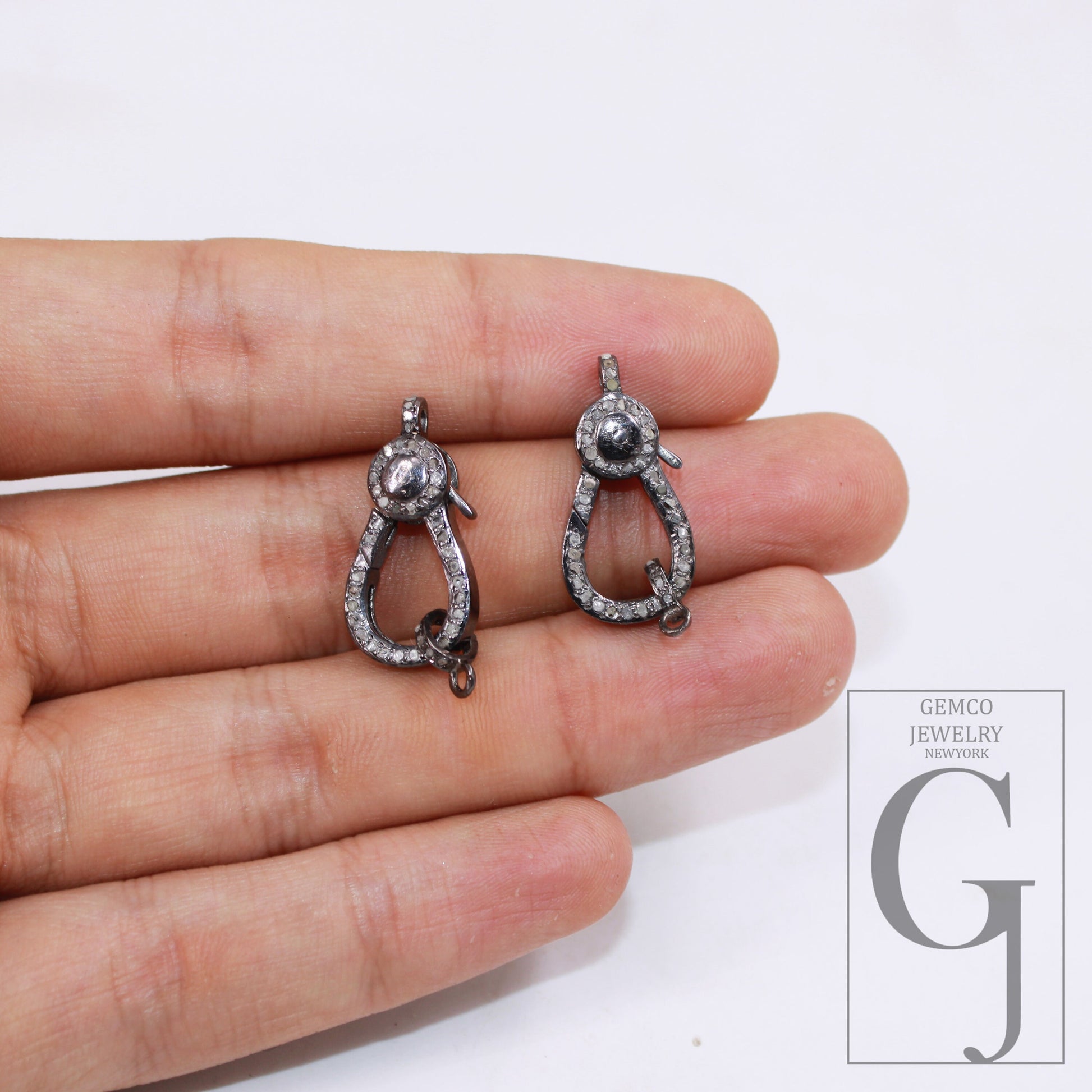 Pave rosecut diamond 925 sterling silver handmade pave diamond lobster clasp
