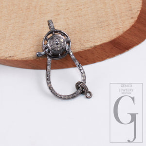 Antique Finish Designer Clasp Rosecut Pave Diamond Lobster Design Clasp 925 Sterling Silver Handmade Finish Clasp With Matching Jump Ring