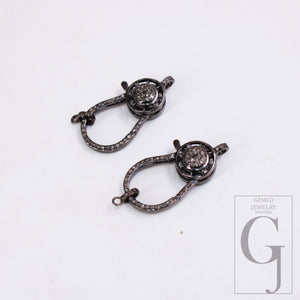 Antique Finish Designer Clasp Rosecut Pave Diamond Lobster Design Clasp 925 Sterling Silver Handmade Finish Clasp With Matching Jump Ring