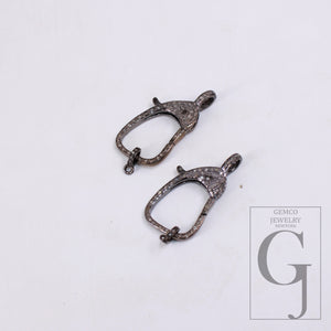 1pc  Rosecut Pave Diamond Lobster Design Spring Clasps 925 Sterling Silver Handmade Finish Diamond Necklace Clasps Jewelry Making Supplies