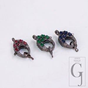 Emerald , Sapphire . Ruby Rosecut pave diamond clasp 925 sterling silver handmade finish color stones diamond clasp with matching jump ring