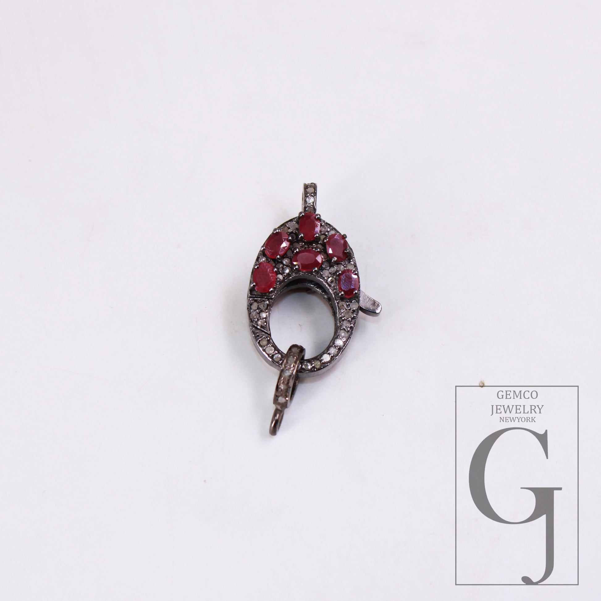 Emerald , Sapphire . Ruby Rosecut pave diamond clasp 925 sterling silver handmade finish color stones diamond clasp with matching jump ring