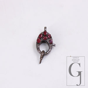 Emerald , Sapphire . Ruby Rosecut pave diamond clasp 925 sterling silver handmade finish color stones diamond clasp with matching jump ring