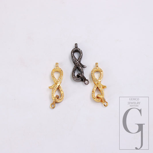1pc oxidized Rosecut pave diamond infinity design spring clasps 925 sterling silver handmade finish diamond clasps jewelry masking supplies