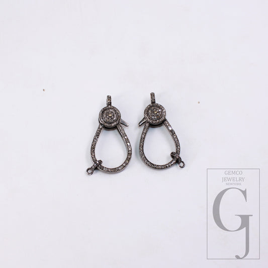 1pc 38mm Size Designer Clasp Rosecut Pave Diamond Lobster Clasps 925 Sterling Silver Handmade Finish Clasps With Matching Diamond Jump Ring