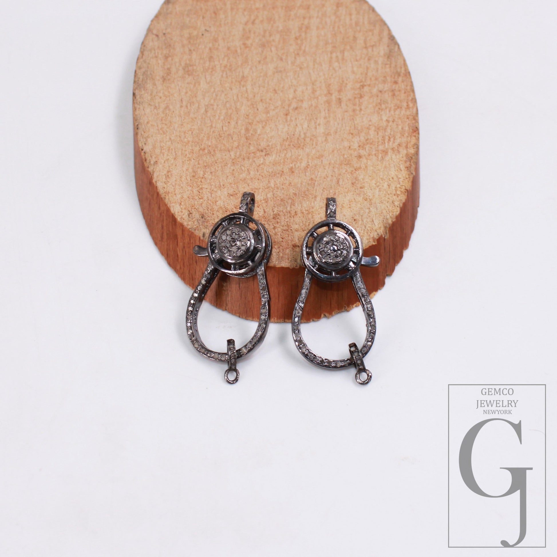 1PC Oxidized designer Rosecut pave diamond lobster design clasp 925 sterling silver handmade finish clasp with matching jump ring