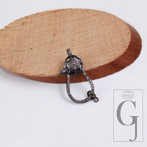 1PC Oxidized designer Rosecut pave diamond lobster design clasp 925 sterling silver handmade finish clasp with matching jump ring