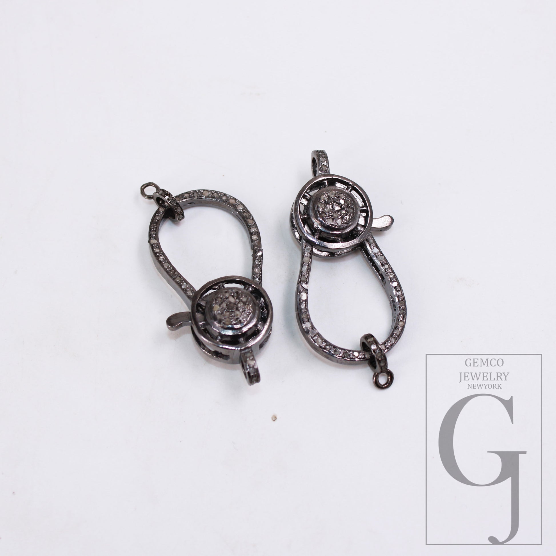 1PC Oxidized designer Rosecut pave diamond lobster design clasp 925 sterling silver handmade finish clasp with matching jump ring