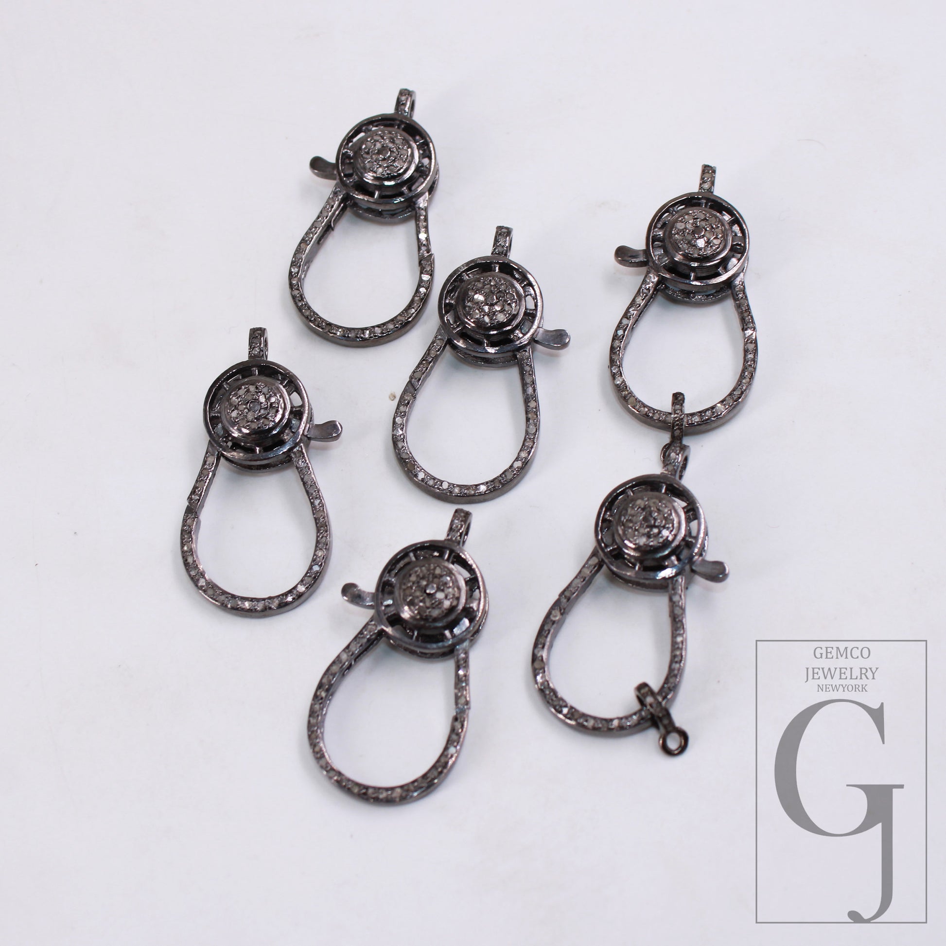 1PC Oxidized designer Rosecut pave diamond lobster design clasp 925 sterling silver handmade finish clasp with matching jump ring