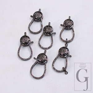 1PC Oxidized designer Rosecut pave diamond lobster design clasp 925 sterling silver handmade finish clasp with matching jump ring