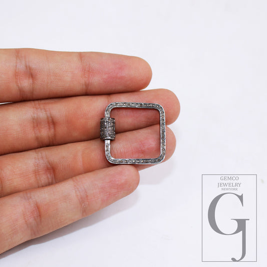 Square shaped pave diamond screw clasp, pave diamond clasp, lock, Rocecut pave diamond clasp, 925 sterling silver handmade  diamond charm