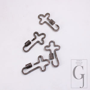 1pc Crossed Shaped Carabiner Lock Rosecut Pave Diamond Screw Design Clasps 925 Sterling Silver Handmade Finish Oxidized Clasps