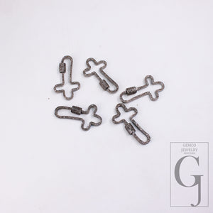 1pc Crossed Shaped Carabiner Lock Rosecut Pave Diamond Screw Design Clasps 925 Sterling Silver Handmade Finish Oxidized Clasps