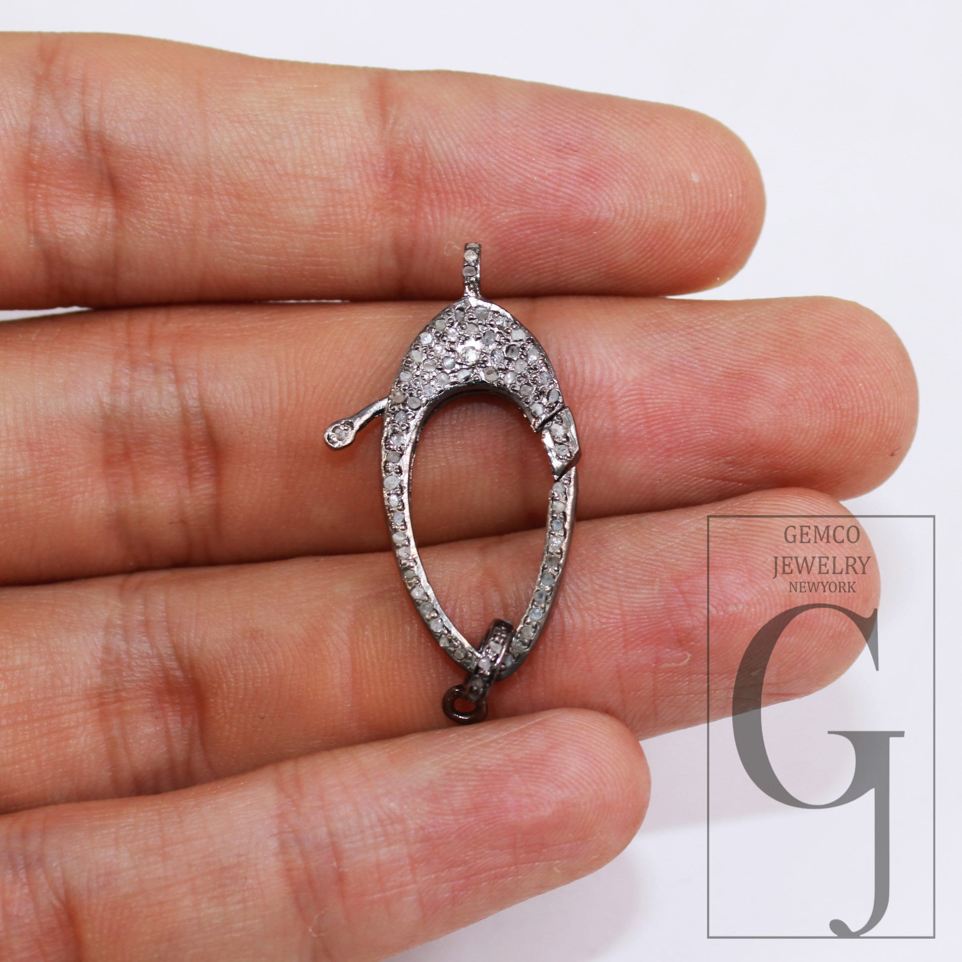Antique Finish Rosecut Pave Diamond Lobster Designer Clasp 925 Sterling Silver Handmade Finish Clasp With Matching Diamond Jump Ring Jewelry