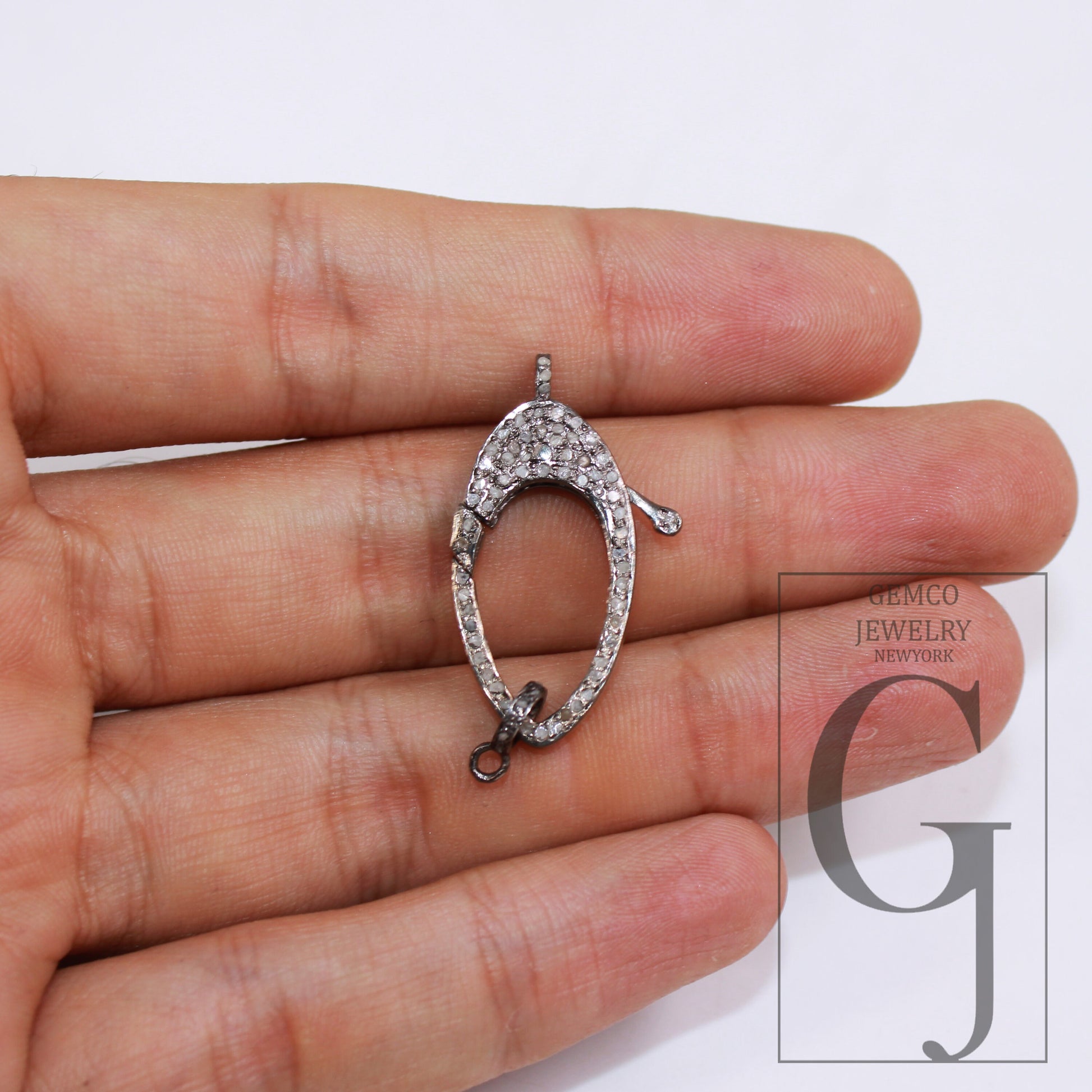 Antique Finish Rosecut Pave Diamond Lobster Designer Clasp 925 Sterling Silver Handmade Finish Clasp With Matching Diamond Jump Ring Jewelry