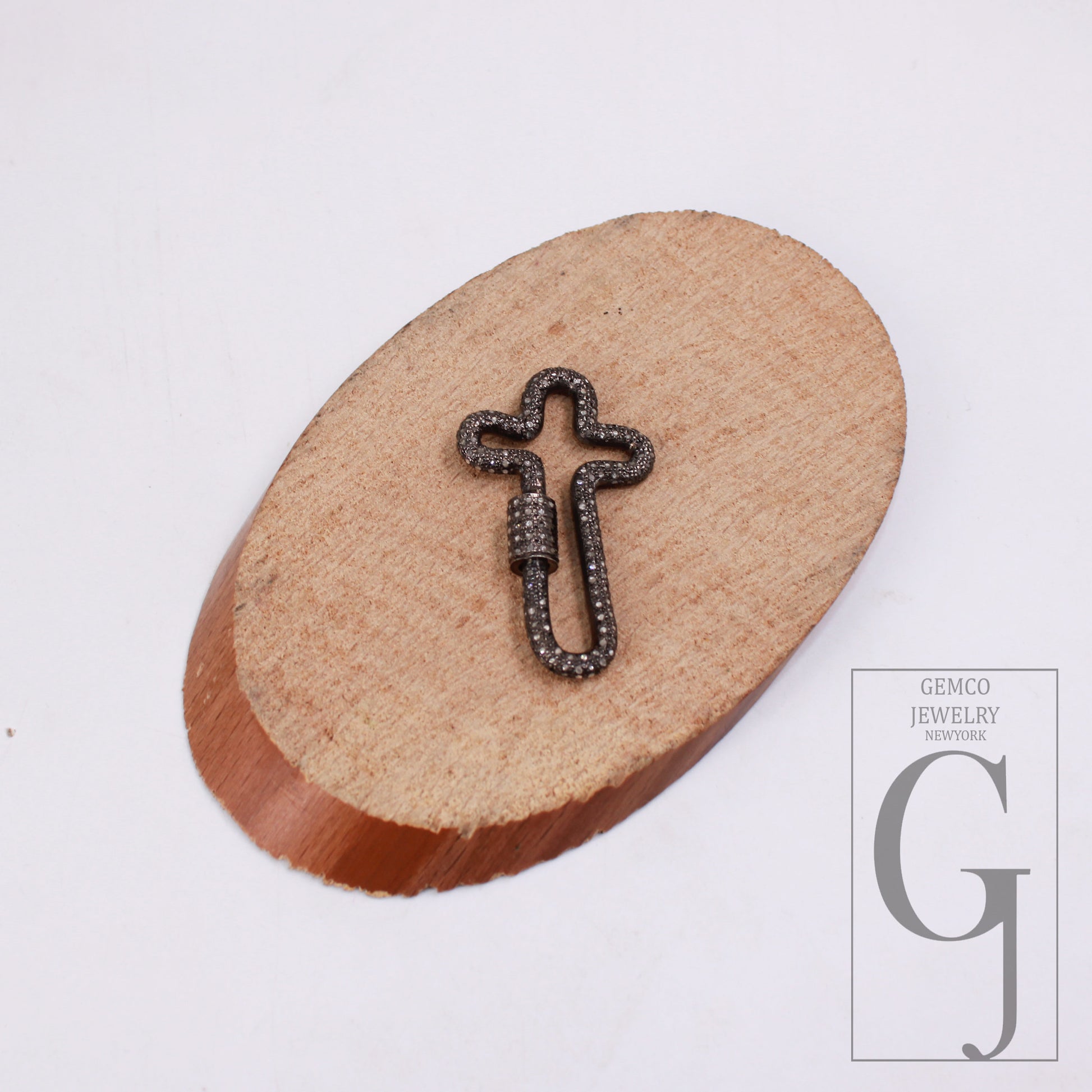 1pc Oxidized Finish Rosecut Full Pave Diamond Carabiner Clasp Lock 925 Sterling Silver Handmade Finish Beautiful Cross Design Jewelry