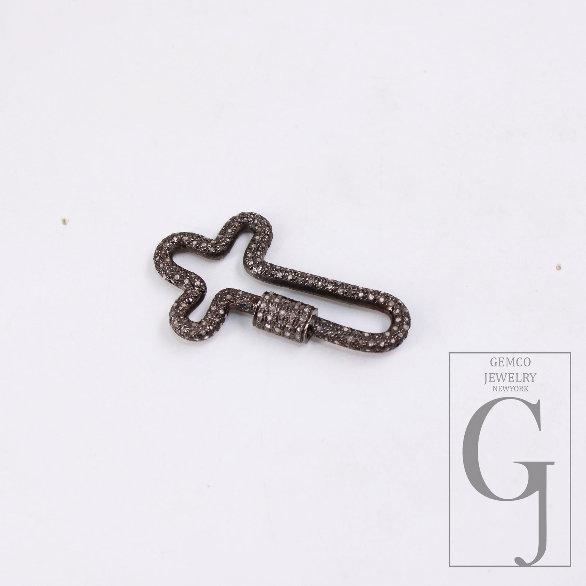 1pc Oxidized Finish Rosecut Full Pave Diamond Carabiner Clasp Lock 925 Sterling Silver Handmade Finish Beautiful Cross Design Jewelry
