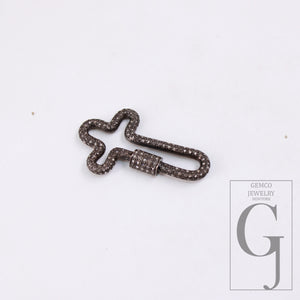 1pc Oxidized Finish Rosecut Full Pave Diamond Carabiner Clasp Lock 925 Sterling Silver Handmade Finish Beautiful Cross Design Jewelry