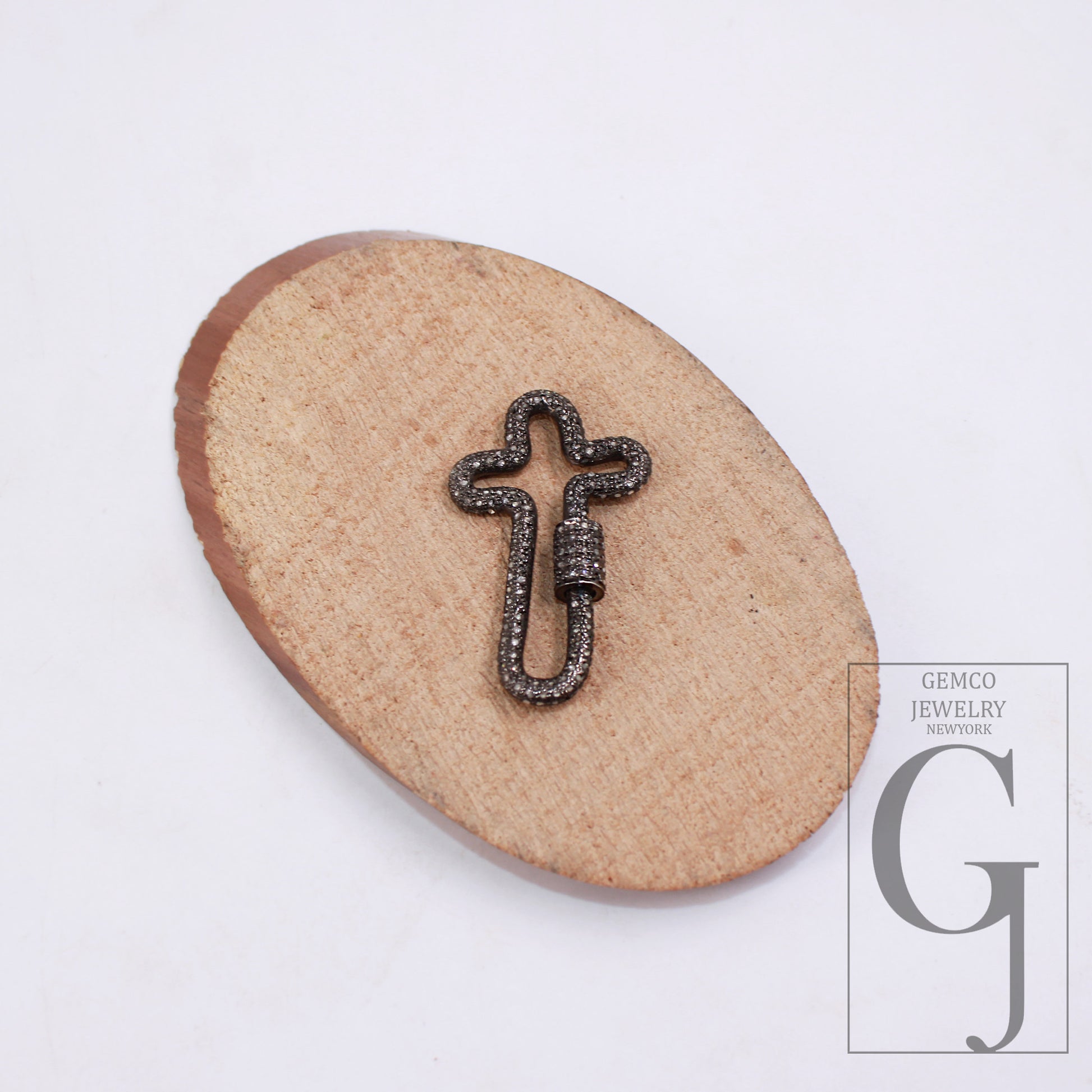 1pc Oxidized Finish Rosecut Full Pave Diamond Carabiner Clasp Lock 925 Sterling Silver Handmade Finish Beautiful Cross Design Jewelry