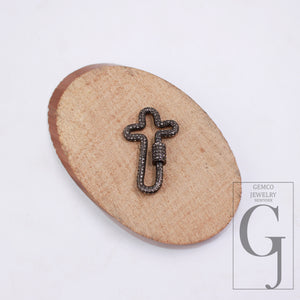 1pc Oxidized Finish Rosecut Full Pave Diamond Carabiner Clasp Lock 925 Sterling Silver Handmade Finish Beautiful Cross Design Jewelry