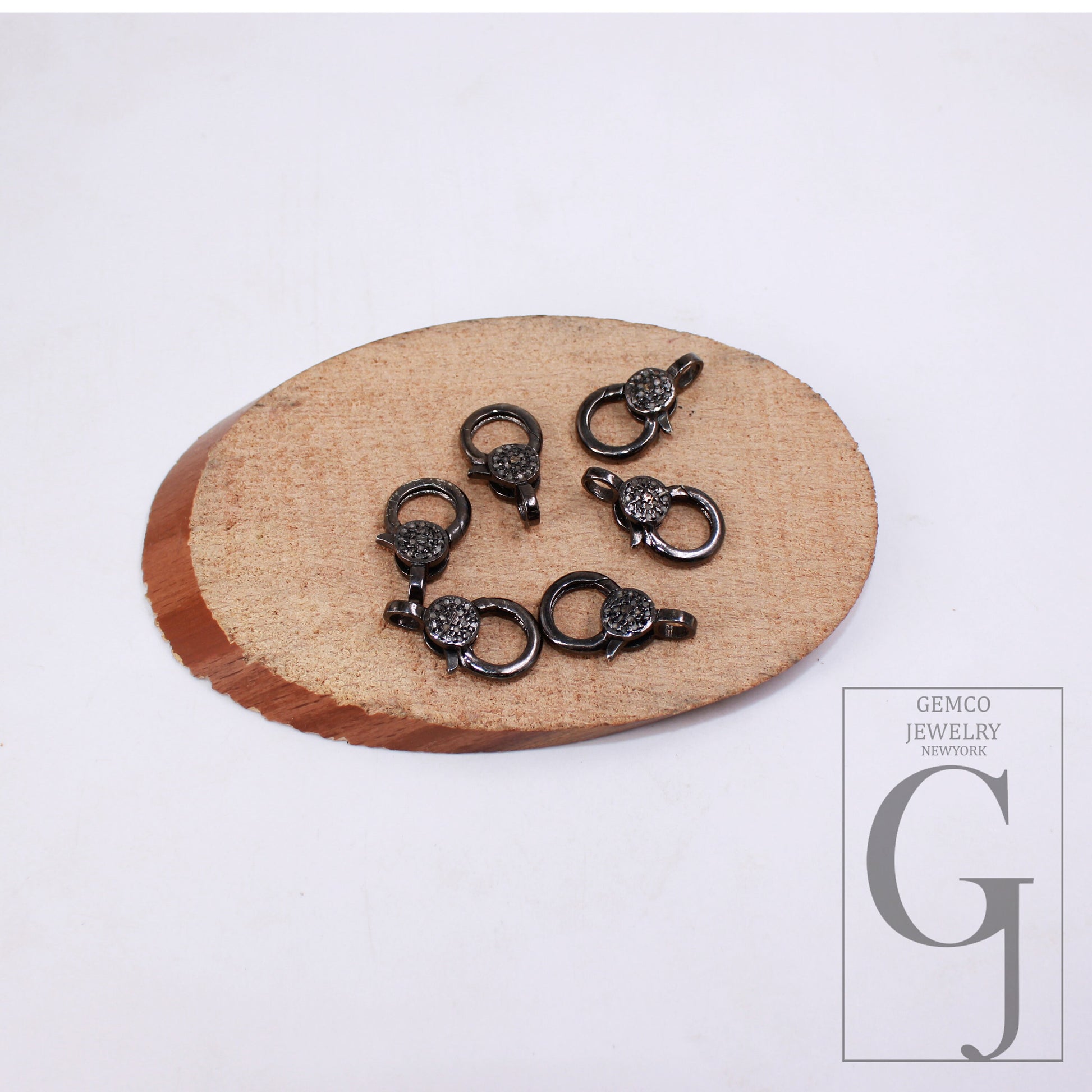 Black oxidized Pave rosecut diamond 925 sterling silver handmade pave diamond lobster clasp matching jump ring necklace pendant clasp lock