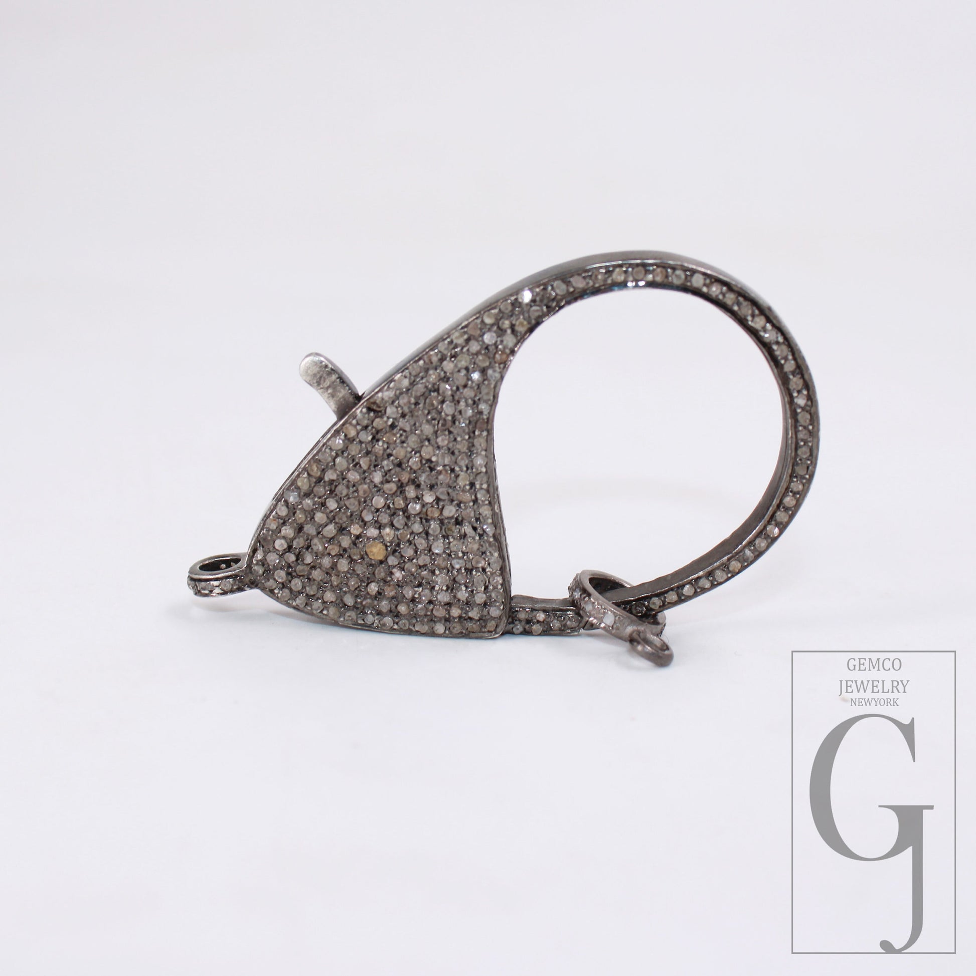 1pc Jumbo Size Rosecut Full Pave Diamond Lobster Design Clasp 925 Sterling Silver Handmade Finish Clasp With Matching Diamond Jump Ring