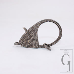 1pc Jumbo Size Rosecut Full Pave Diamond Lobster Design Clasp 925 Sterling Silver Handmade Finish Clasp With Matching Diamond Jump Ring