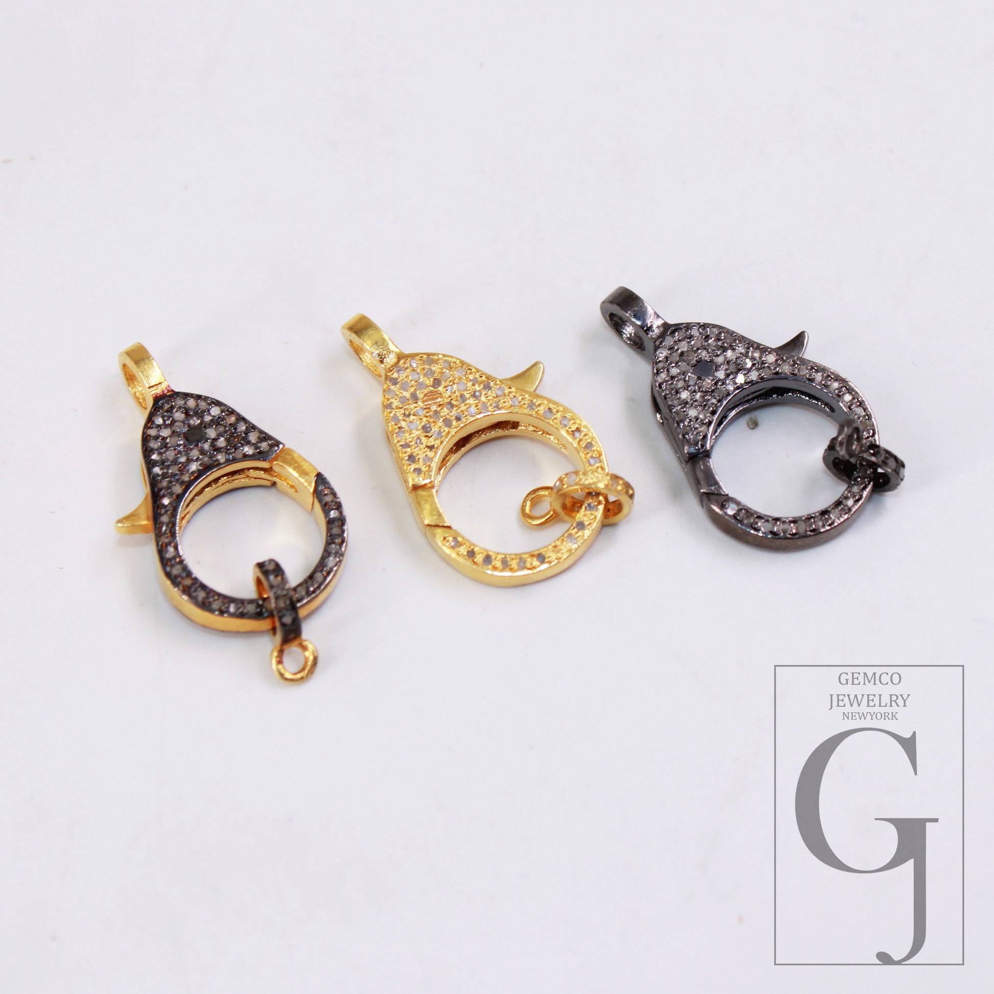 1pc Pave Diamond Clasp, Diamond Lobster Clasp, 925 Sterling Silver Handmade Finish Clasp, Rose cut Diamond Clasp With Matching Jump Ring,