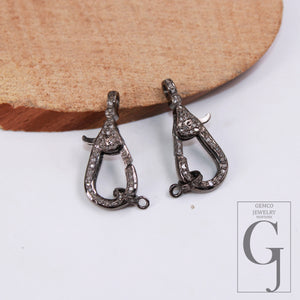 Oxidized / Vermail gold finish Pave rosecut diamond 925 sterling silver handmade pave diamond lobster clasp diamond jewelry making supplies