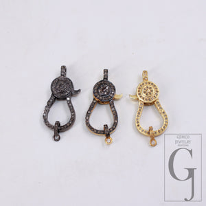 1pc Antique  Lobster Clasp Rose Cut Pave Diamond Clasp 925 Sterling Silver Handmade Finish Diamond Necklace Clasp Pendant Clasp Jewelry