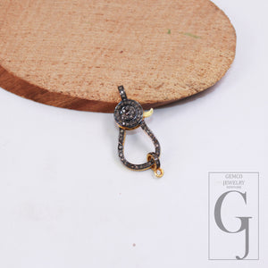 1pc Antique  Lobster Clasp Rose Cut Pave Diamond Clasp 925 Sterling Silver Handmade Finish Diamond Necklace Clasp Pendant Clasp Jewelry