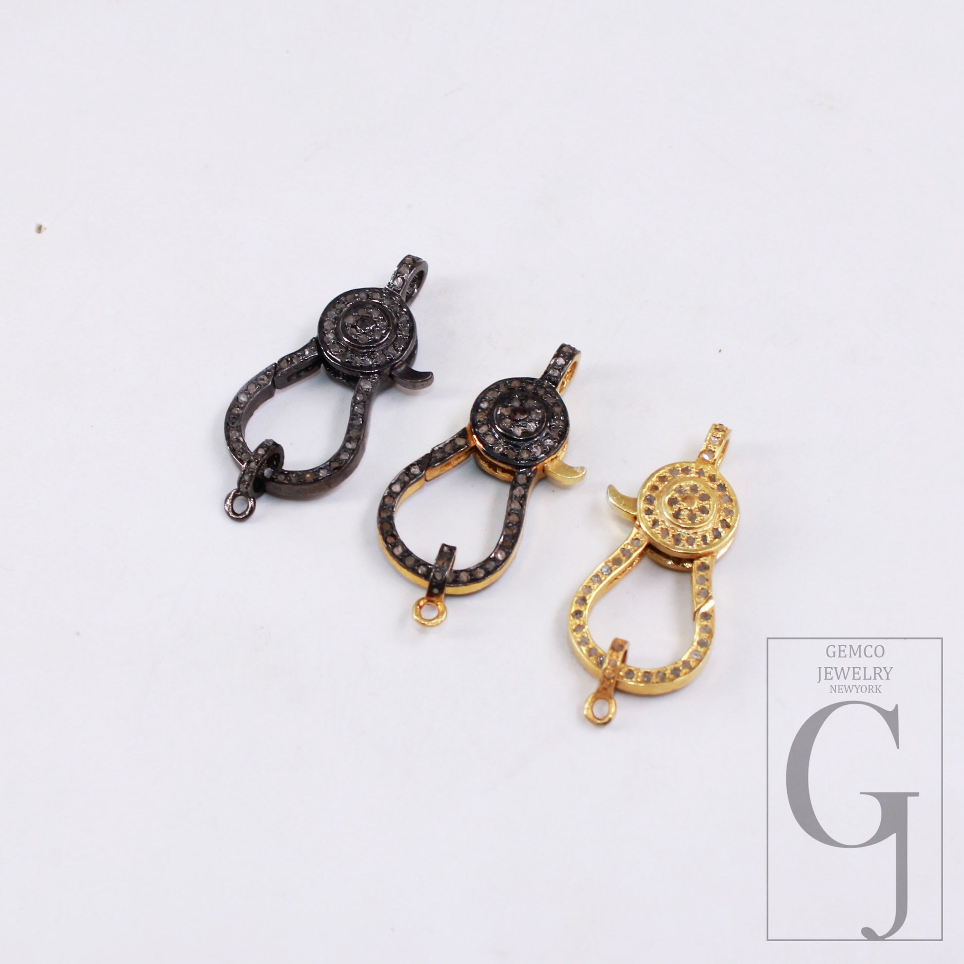 1pc Antique  Lobster Clasp Rose Cut Pave Diamond Clasp 925 Sterling Silver Handmade Finish Diamond Necklace Clasp Pendant Clasp Jewelry