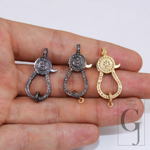 1pc Antique  Lobster Clasp Rose Cut Pave Diamond Clasp 925 Sterling Silver Handmade Finish Diamond Necklace Clasp Pendant Clasp Jewelry