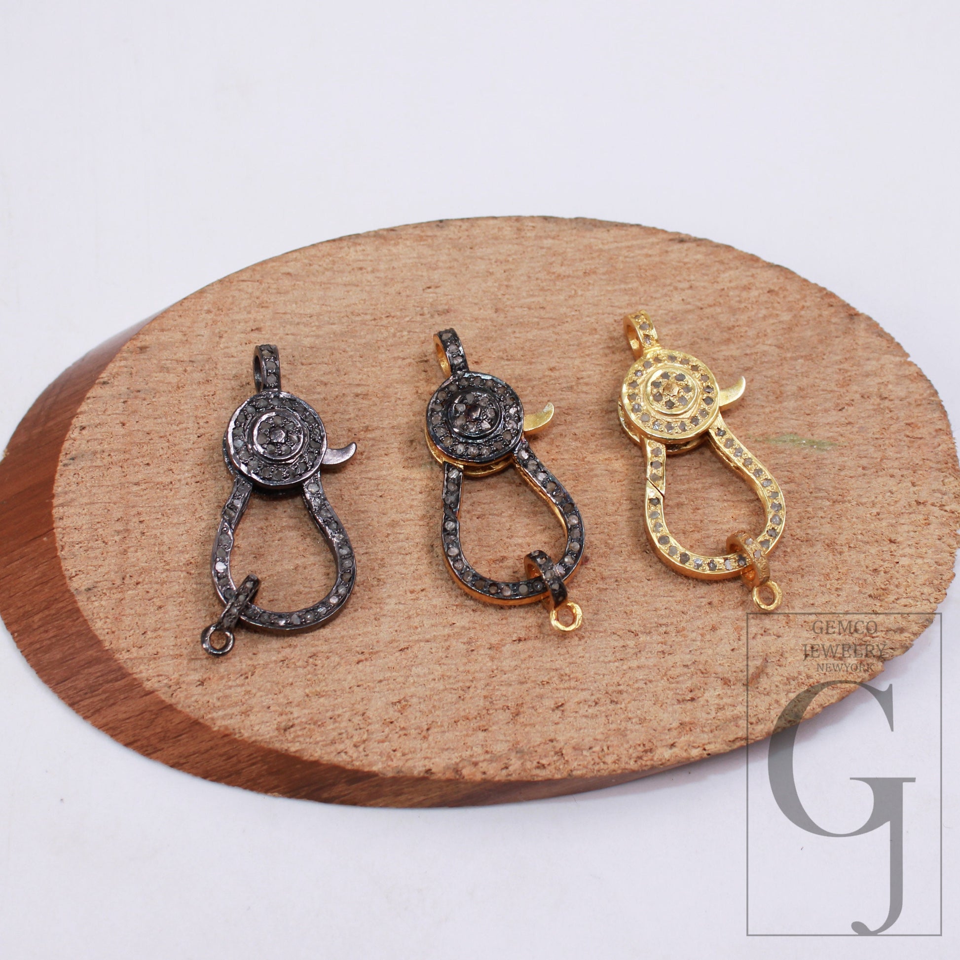 1pc Antique  Lobster Clasp Rose Cut Pave Diamond Clasp 925 Sterling Silver Handmade Finish Diamond Necklace Clasp Pendant Clasp Jewelry