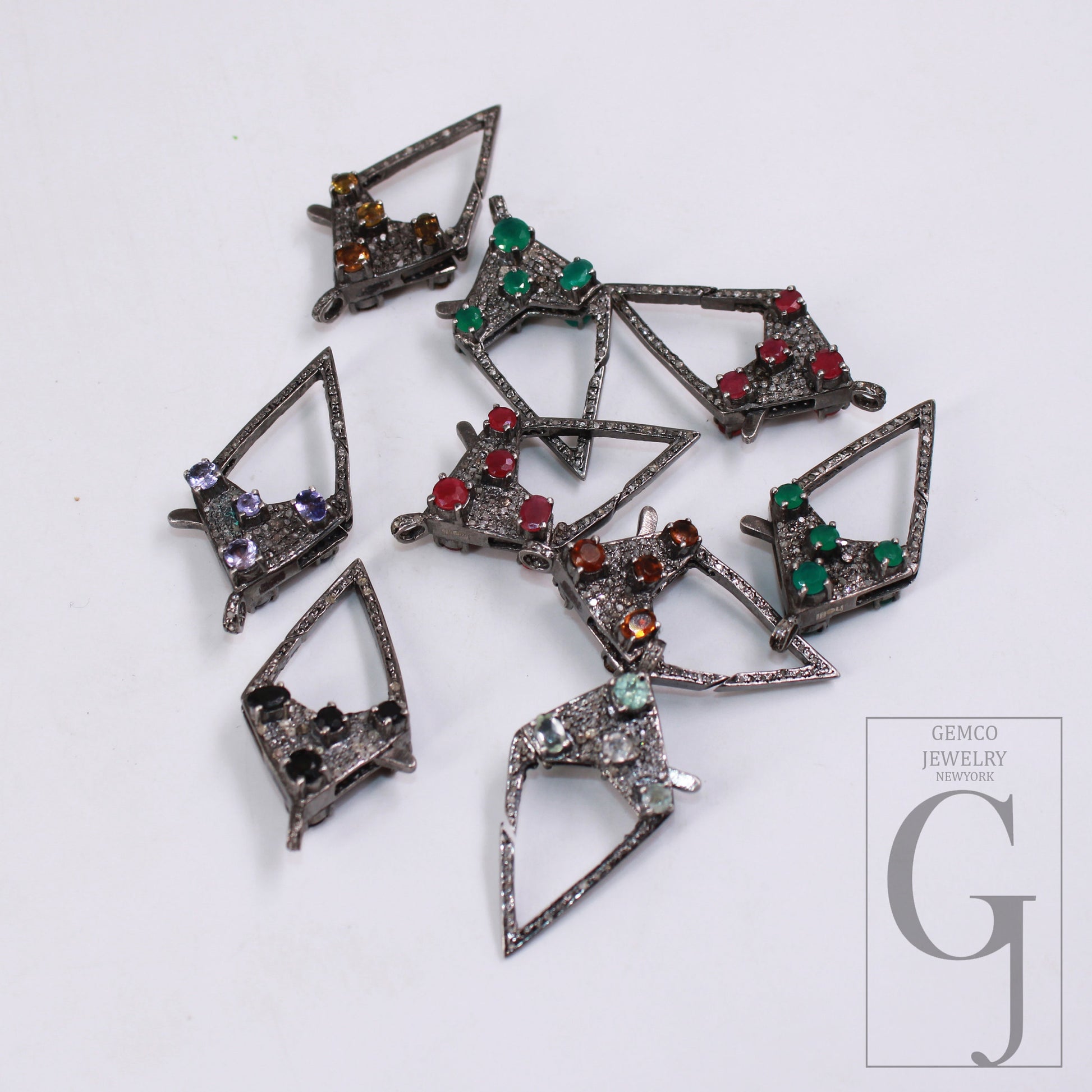 Antique Look Rosecut Pave Diamond Designer Lobster Clasp 925 Sterling Silver Handmade Finish Diamond/Sapphire/Ruby/Emerald Gemstone Clasp