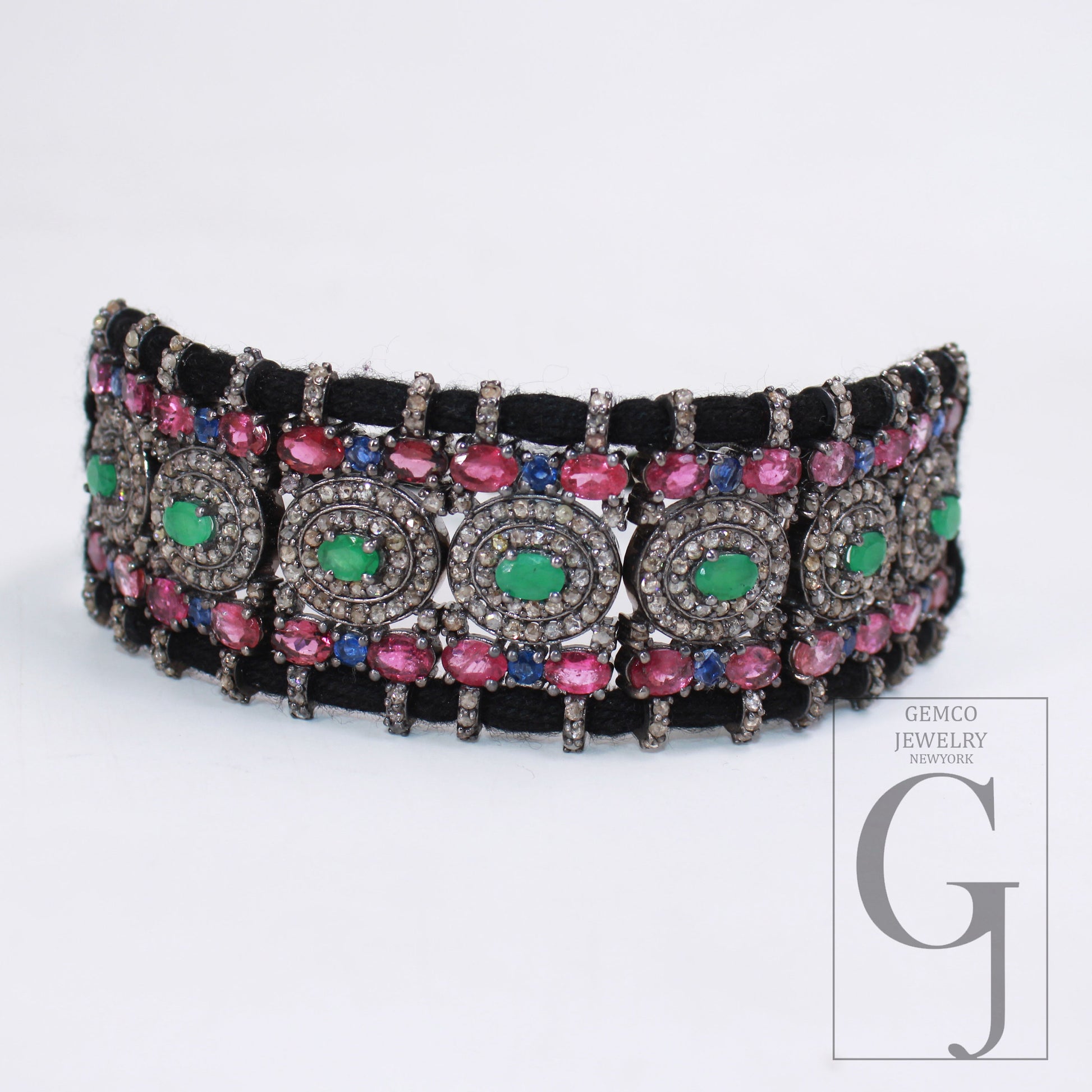 Pink tourmaline and emerald design thread bracelet pave diamond thread bangle bracelet 925 sterling silver handmade finish bangle bracelet