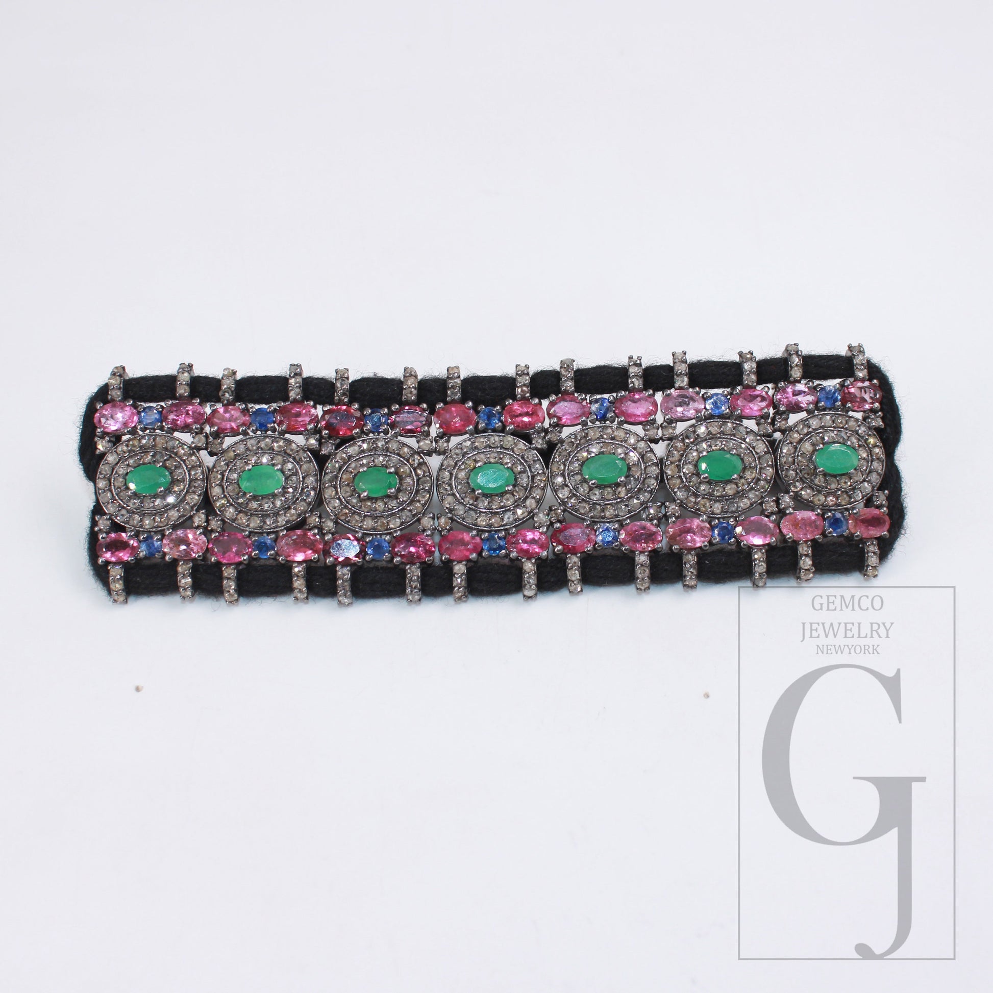 Pink tourmaline and emerald design thread bracelet pave diamond thread bangle bracelet 925 sterling silver handmade finish bangle bracelet