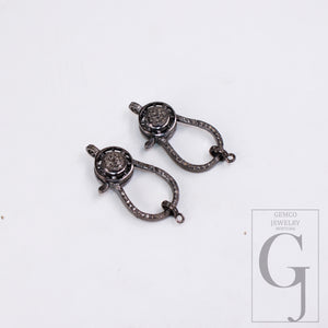 Antique Finish Designer Clasp Rosecut Pave Diamond Lobster Design Clasp 925 Sterling Silver Handmade Finish Clasp With Matching Jump Ring