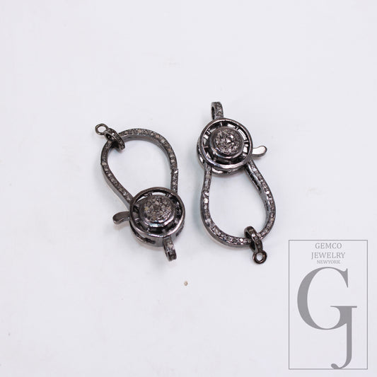 Antique Finish Designer Clasp Rosecut Pave Diamond Lobster Design Clasp 925 Sterling Silver Handmade Finish Clasp With Matching Jump Ring