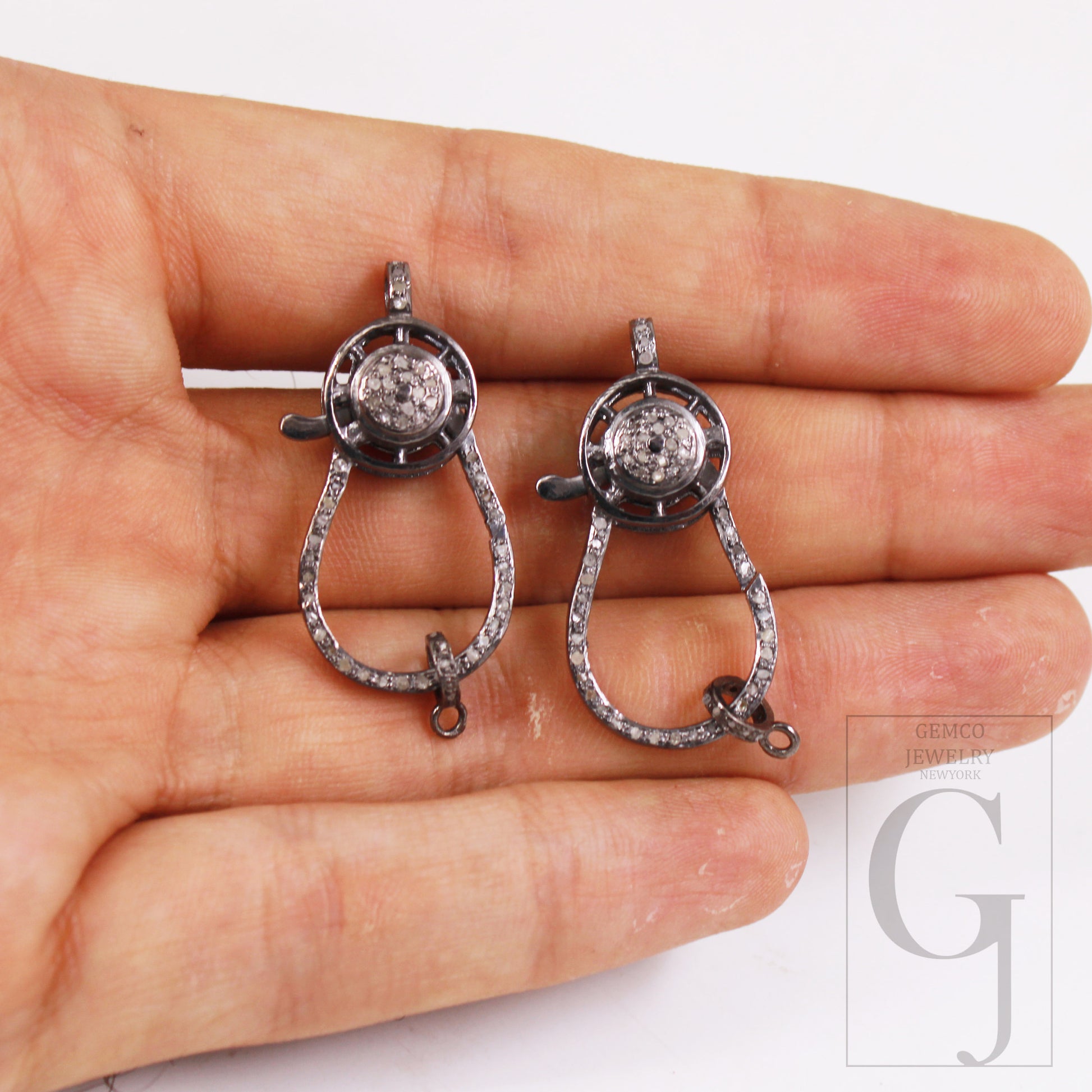 Antique Finish Designer Clasp Rosecut Pave Diamond Lobster Design Clasp 925 Sterling Silver Handmade Finish Clasp With Matching Jump Ring
