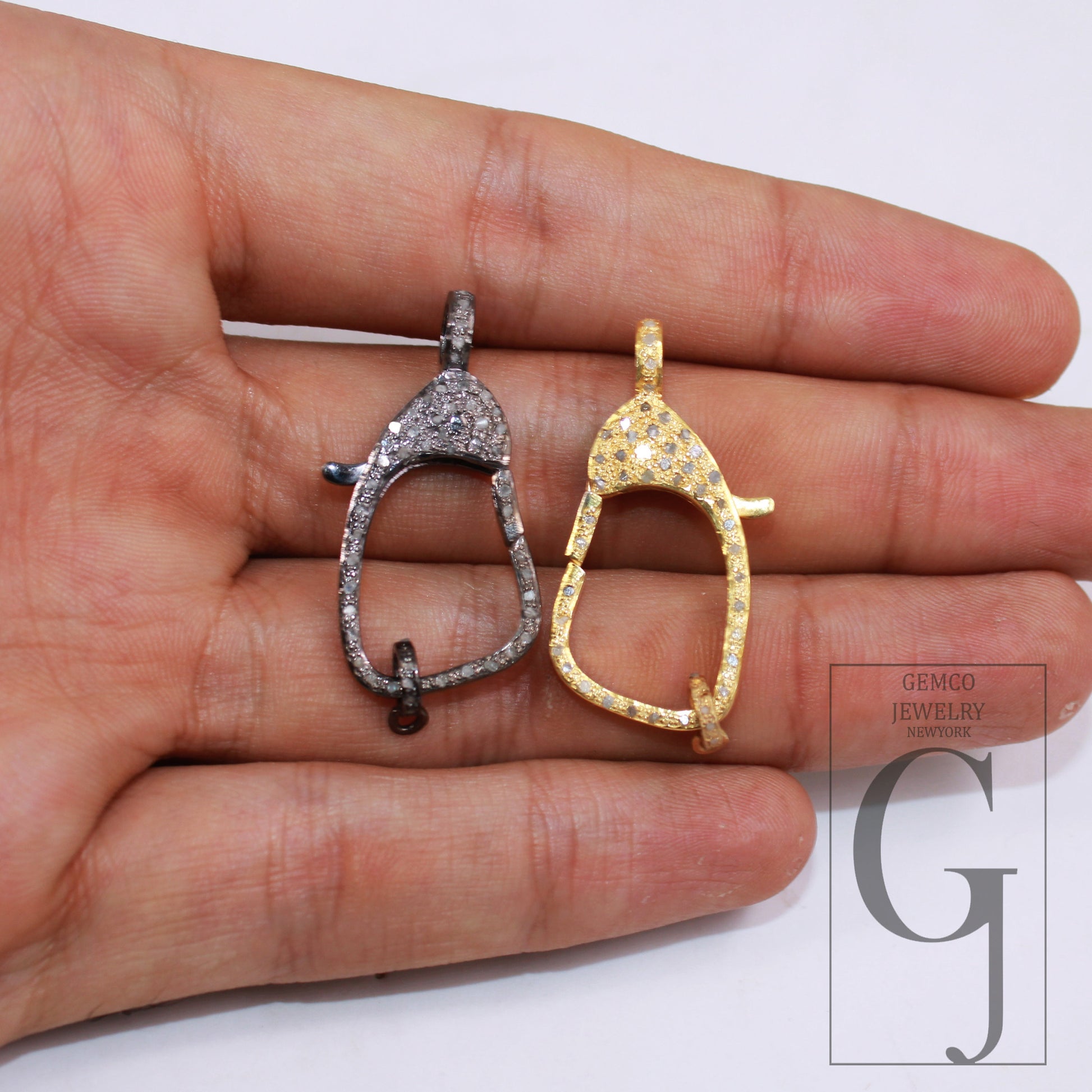 1pc  Rosecut Pave Diamond Lobster Design Spring Clasps 925 Sterling Silver Handmade Finish Diamond Necklace Clasps Jewelry Making Supplies