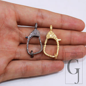 1pc  Rosecut Pave Diamond Lobster Design Spring Clasps 925 Sterling Silver Handmade Finish Diamond Necklace Clasps Jewelry Making Supplies