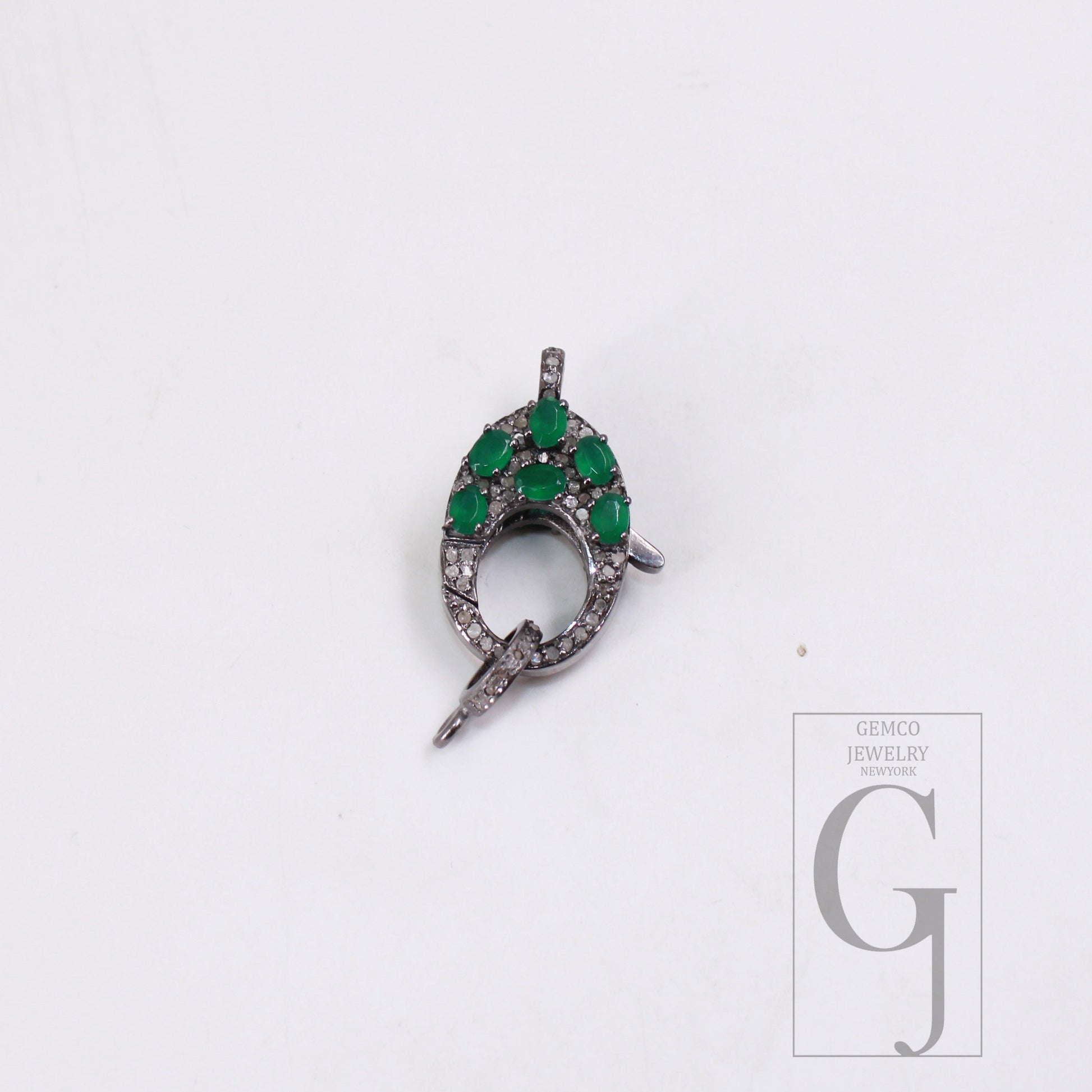 Emerald , Sapphire . Ruby Rosecut pave diamond clasp 925 sterling silver handmade finish color stones diamond clasp with matching jump ring