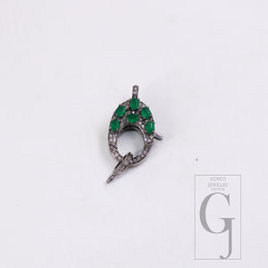 Emerald , Sapphire . Ruby Rosecut pave diamond clasp 925 sterling silver handmade finish color stones diamond clasp with matching jump ring