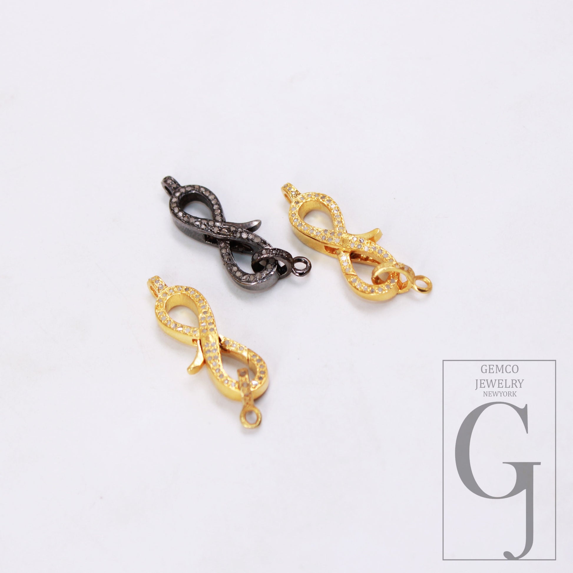 1pc oxidized Rosecut pave diamond infinity design spring clasps 925 sterling silver handmade finish diamond clasps jewelry masking supplies