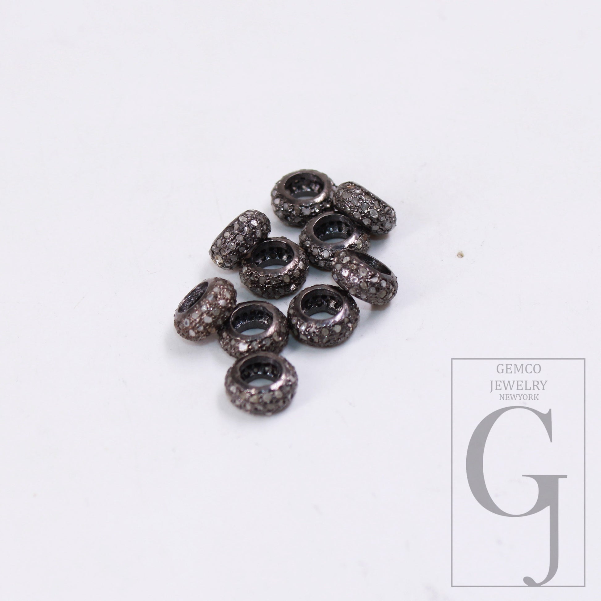 1pc 8mm/6mmsize Rondelles Pave Diamond Bead / Pave Spacers Design Pave Diamond 925 Sterling Silver Handmade Jewelry Diamond Fine Jewelry 1pc