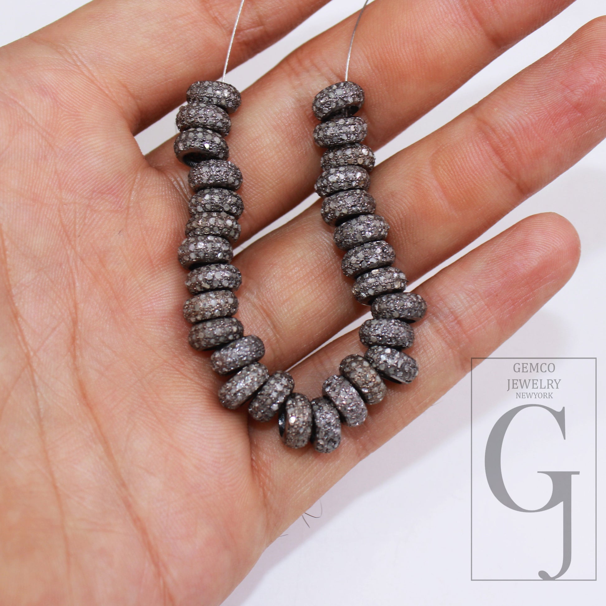 1pc 8mm/6mmsize Rondelles Pave Diamond Bead / Pave Spacers Design Pave Diamond 925 Sterling Silver Handmade Jewelry Diamond Fine Jewelry 1pc