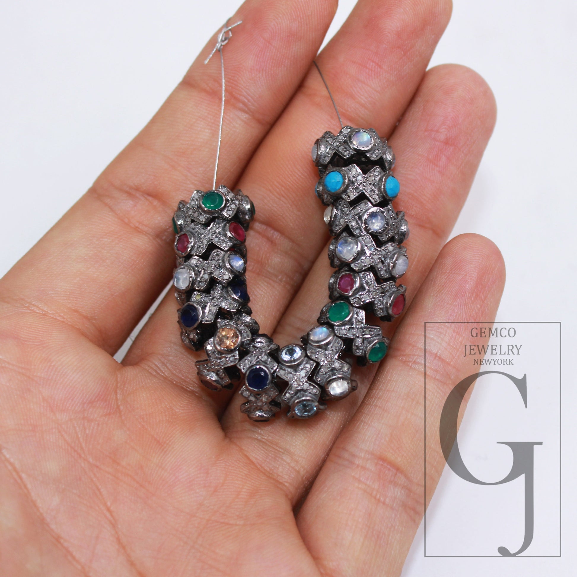 1pc Pave Rosecut Diamond 925 Sterling Silver Handmade Pave Diamond With Different Stones Rondelles/Bead/Spacers 10m Size Jewelry Supplies