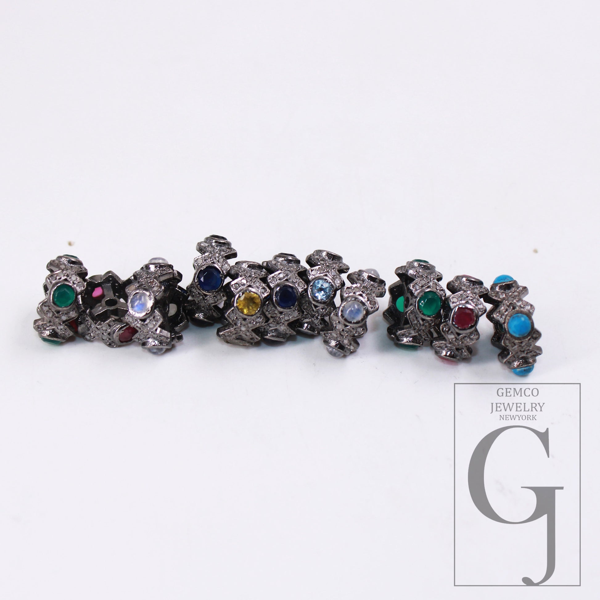 1pc Pave Rosecut Diamond 925 Sterling Silver Handmade Pave Diamond With Different Stones Rondelles/Bead/Spacers 10m Size Jewelry Supplies